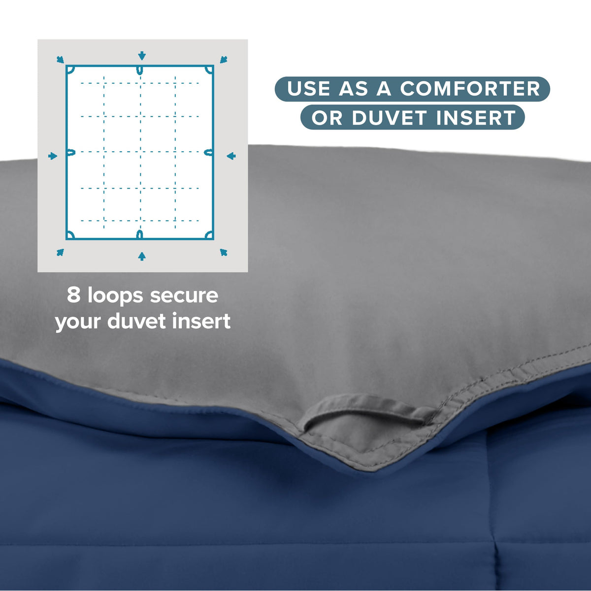 Bare Home reversible color option on queen comforter for mood-friendly styling.
