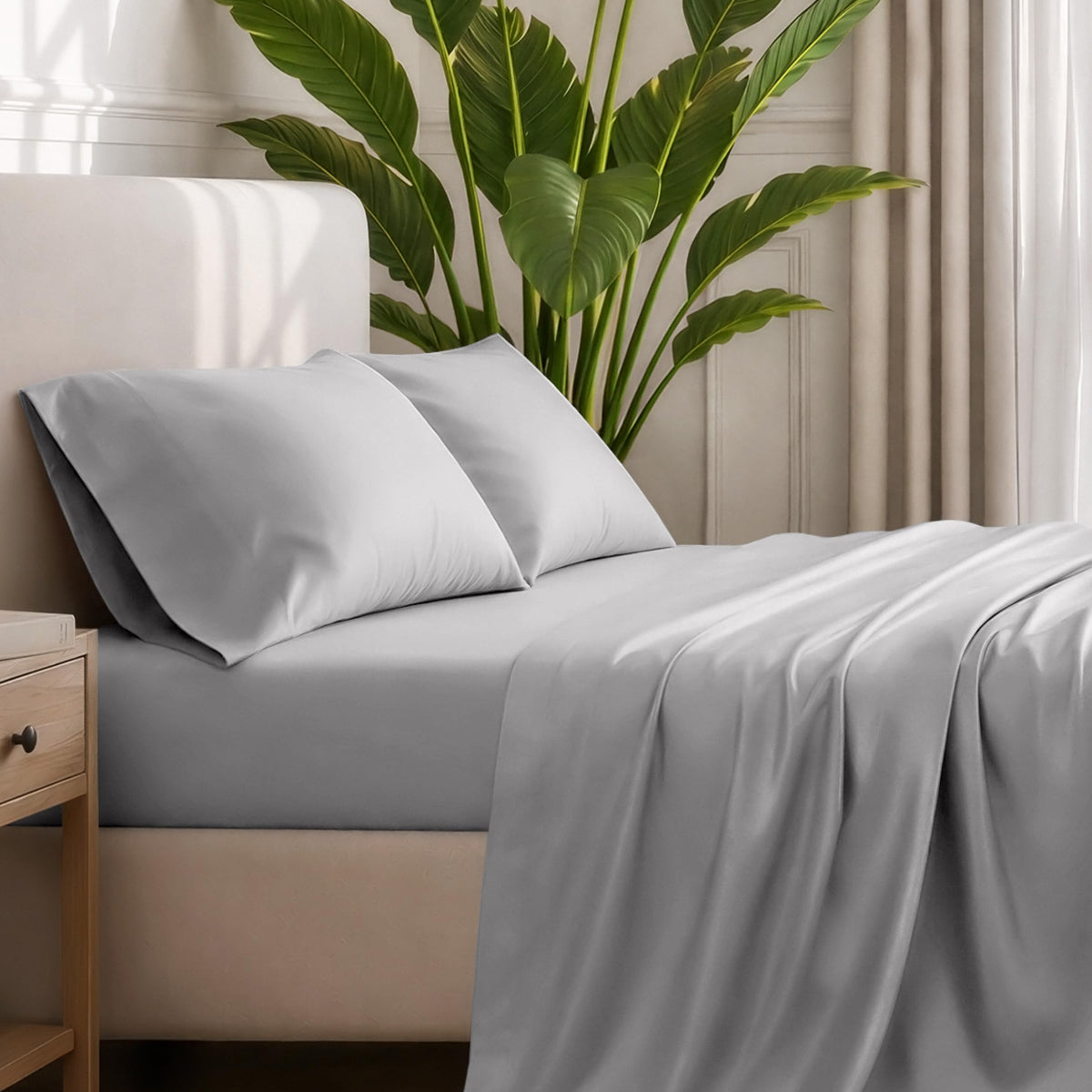 Bare Home queen fitted sheet with elastic edge demonstrates secure all-night fit.