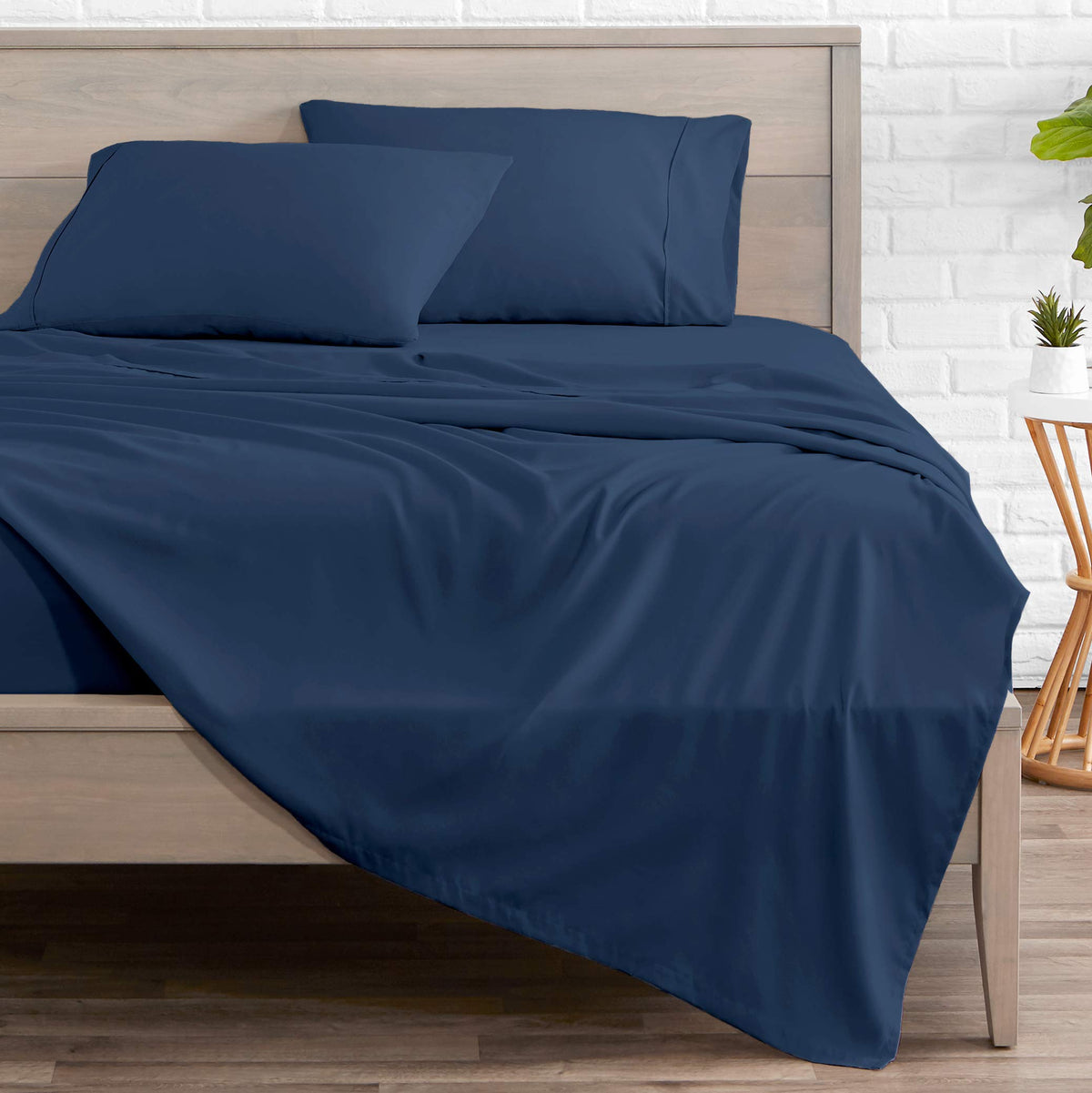 Bare Home queen sheet set close-up microfiber texture, lightweight and breathable.
