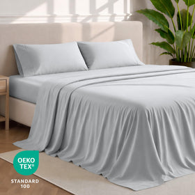 Bare Home queen sheet set deep pockets 6-15 inch closeup on mattress
