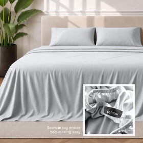 Bare Home queen sheet set elastic all-around edge closeup demonstrating snug grip