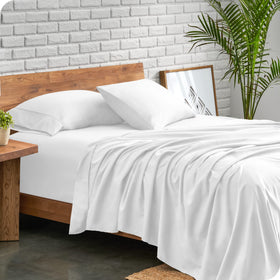 Bare Home queen fitted sheet showing all-around elastic for secure fit.