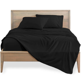 Bare Home Queen sheet set flat lay shows ultra-soft microfiber for all-season comfort.