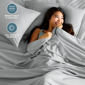 Bare Home queen sheet set flat sheet 90x102 closeup showing generous dimensions for full coverage