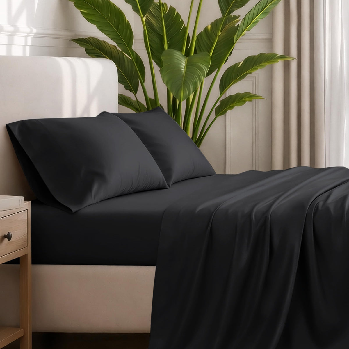 Bare Home queen pillowcase close-up highlights durable finish and deep-pocket fit.
