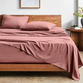 Bare Home Queen Sheet Set in dusty rose with soft texture for cozy nights