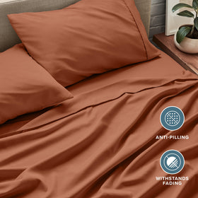 Terracotta fabric close-up from Bare Home shows hydro-brushed softness and texture.