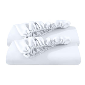 Bare Home two-pack fitted bottom sheets on Twin XL bed showing secure fit and clean look
