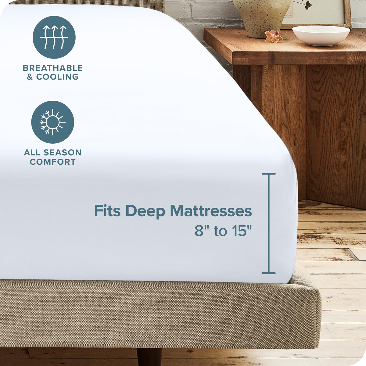 Wrinkle-resistant microfiber fabric displayed on a bed setup