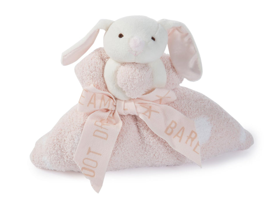 Barefoot Dreams CozyChic Dream Mini Blanket with Buddie Bunny plush for cozy on-the-go comfort.