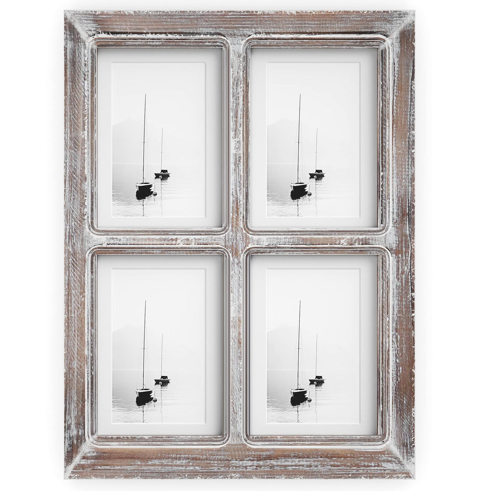 Barnyard Designs collage frame with four openings for 4x6 or 5x7 photos, wall-ready