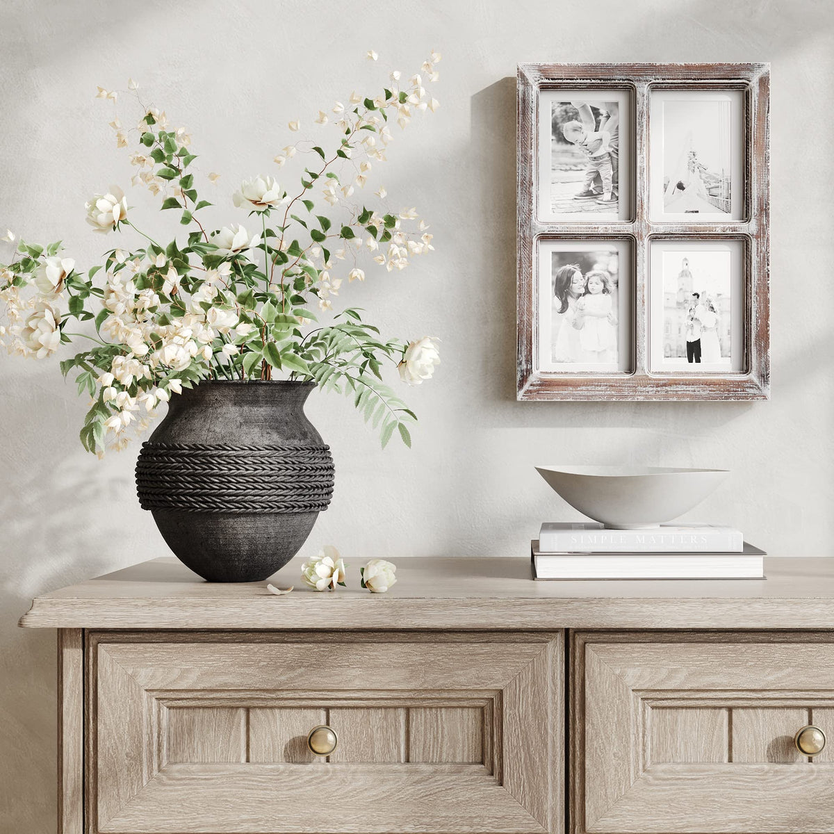 Barnyard Designs distressed rustic wood frame adds farmhouse charm to walls