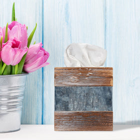 Barnyard Designs square tissue box cover with distressed wood brings rustic farmhouse charm.
