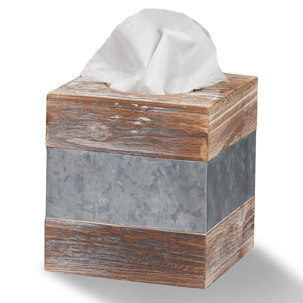 Barnyard Designs square tissue box cover in metal adds sleek bathroom or kitchen style.