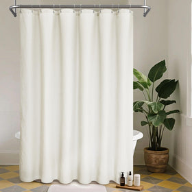 Barossa Design waffle curtain closeup shows cream diamond pattern for a luxurious bath