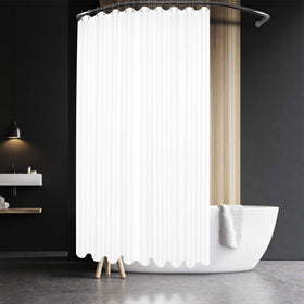 Barossa Design waffle-weave shower curtain in white adds spa-style elegance and generous coverage.