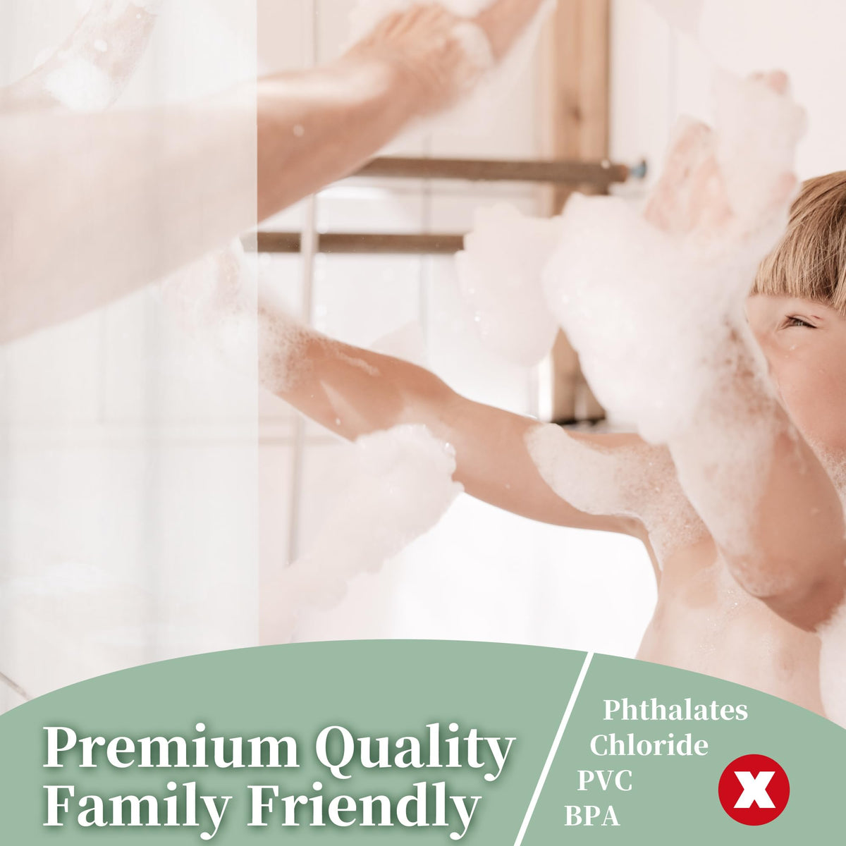 Barossa Design waterproof PEVA curtain provides durable, PVC-free performance.