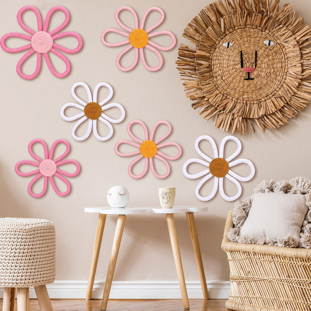 Barydat boho daisy wall decor, woven macrame style for cozy spaces.