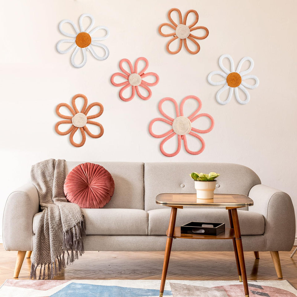 Barydat pink daisy wall decor 6pcs brightens a nursery with playful charm.