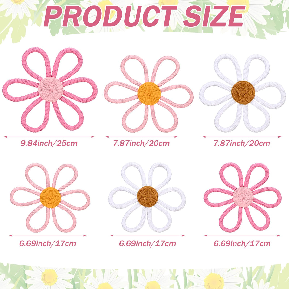 Barydat daisy wall hanging, 20 cm, versatile decor for living room or dorm.