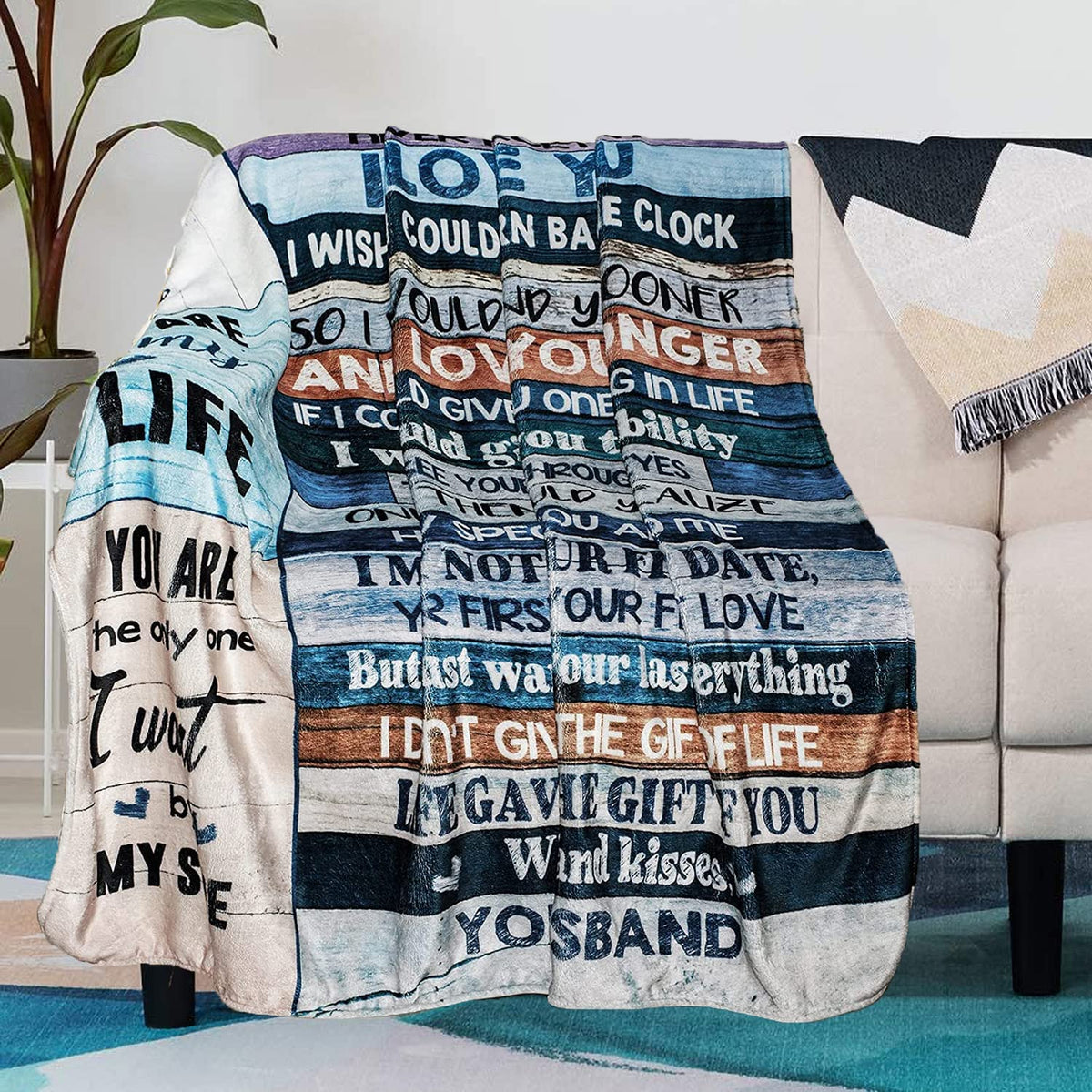 Basao engraved love quote on blanket, a heartfelt keepsake for her