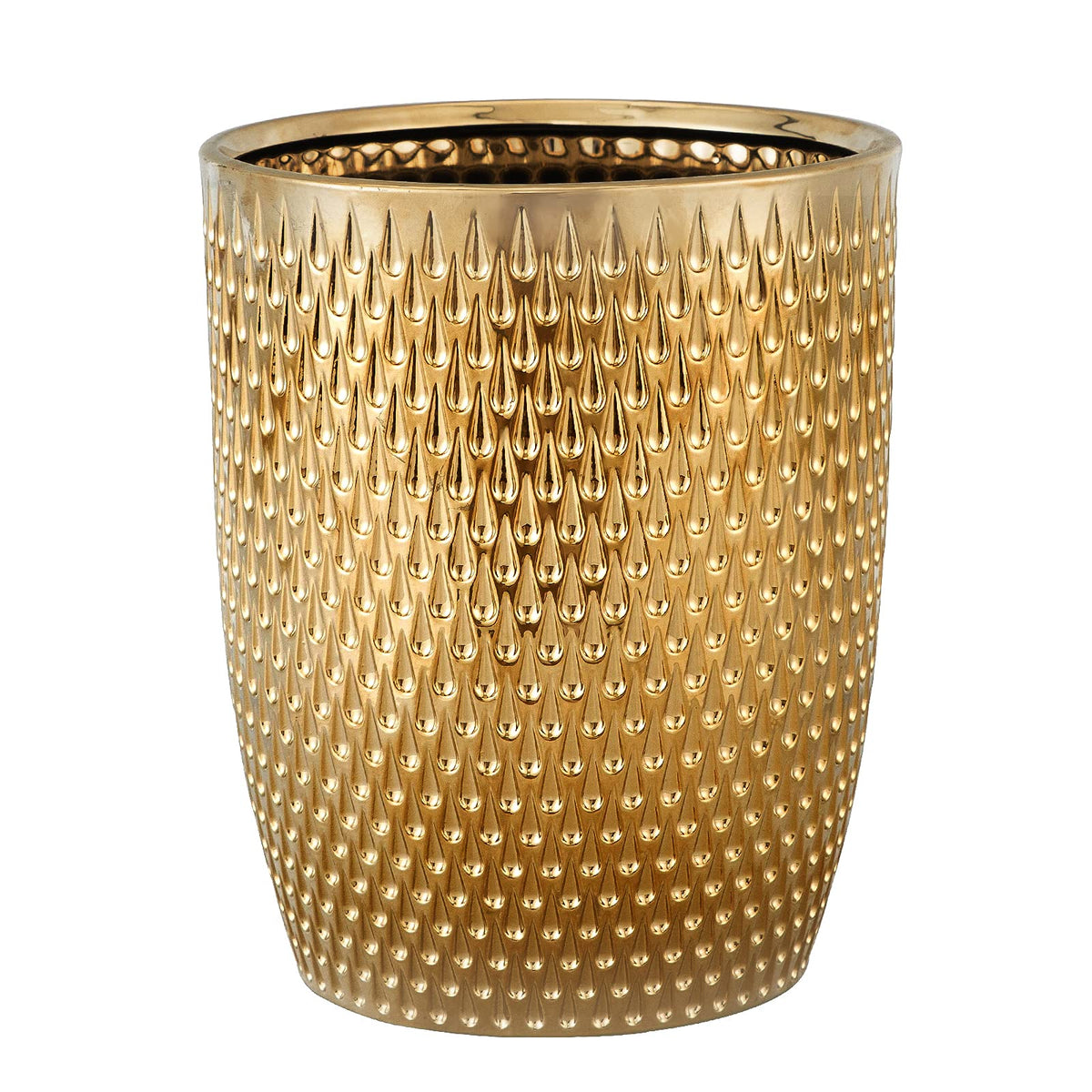 BASDHE modern golden trash can with round shape, ideal for bathrooms and powder rooms.