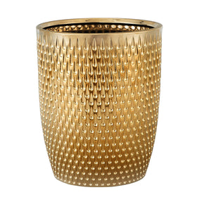 BASDHE modern golden trash can with round shape, ideal for bathrooms and powder rooms.