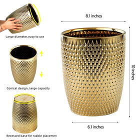 BASDHE round waste bin sits neatly beside toilet and vanity for convenient disposal.