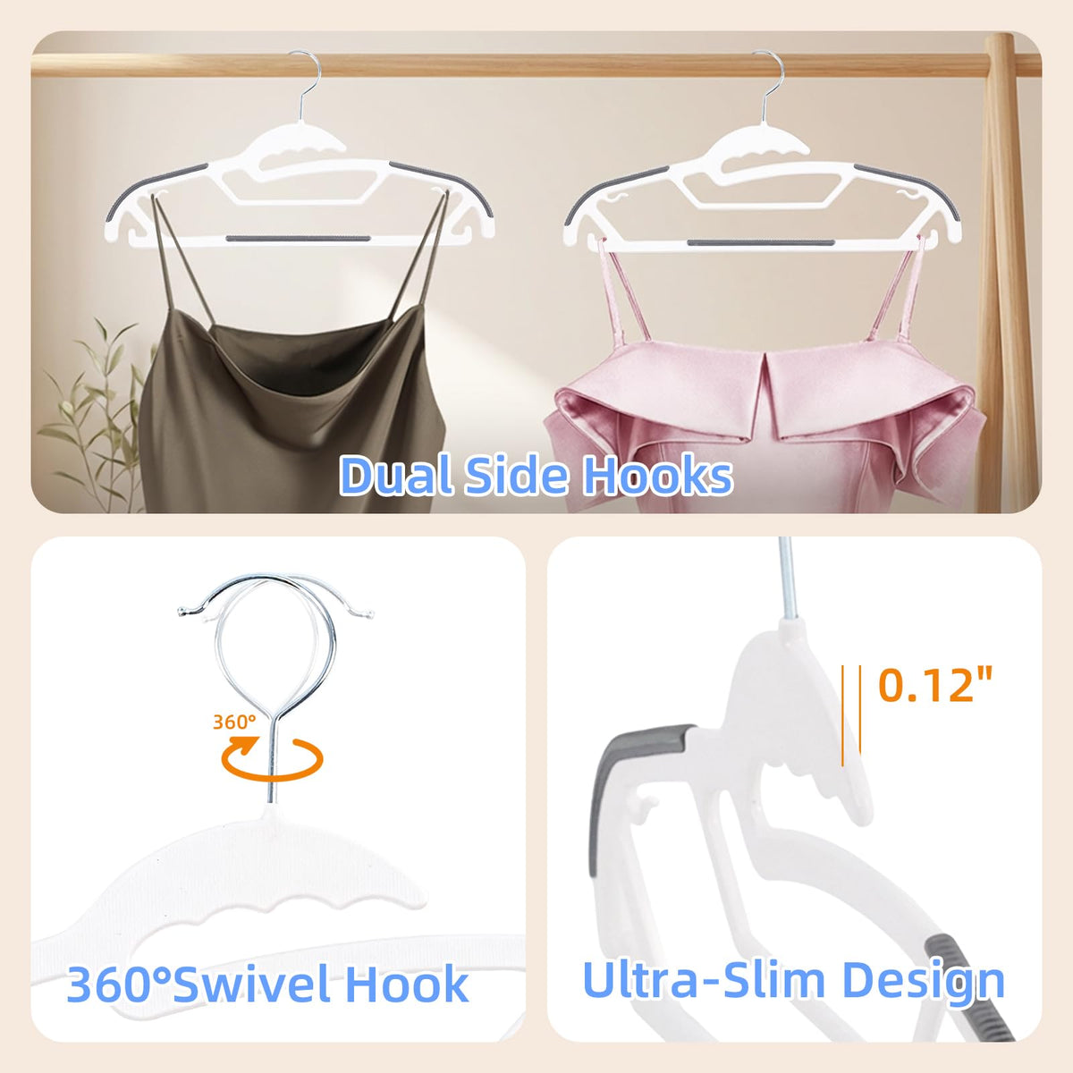 Baseca heavy-duty plastic hangers support coats without bending.