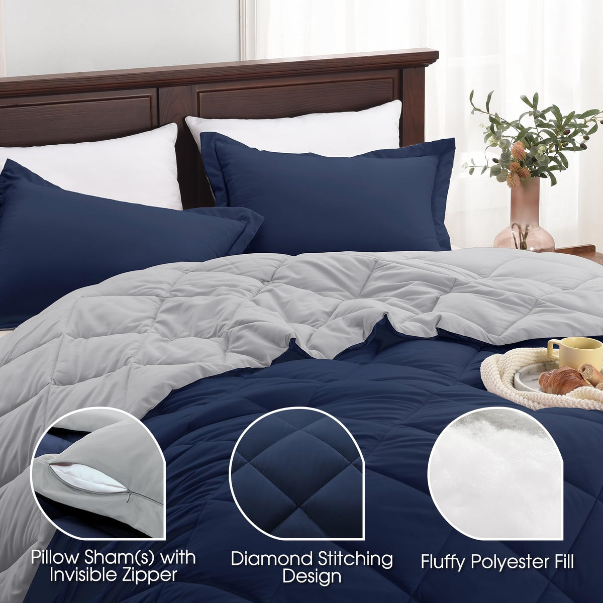 Basic Beyond comforter laid flat showing generous 82x92 size and fit.