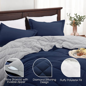Basic Beyond comforter laid flat showing generous 82x92 size and fit.