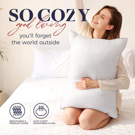 Basic Beyond Hotel Collection king pillow 4-pack on bed, side shot for cozy evenings