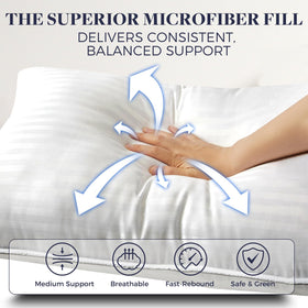 Pillows arranged with bedding to illustrate a complete bedroom setup