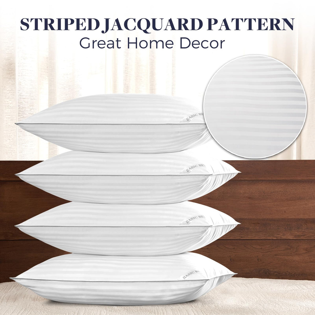 Pillows with straight-stripe jacquard pattern for refined bedroom decor