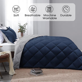 Basic Beyond navy-grey pillow shams with flange detail for a polished look.