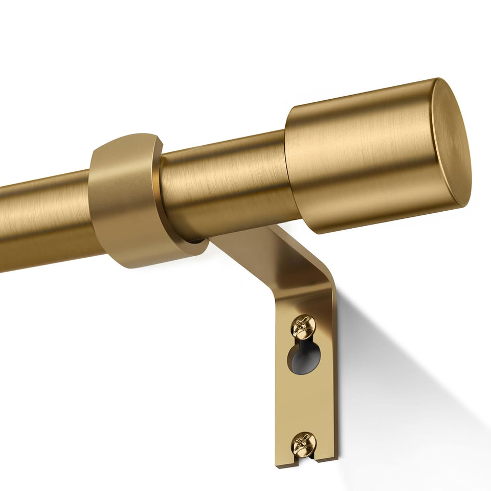 BASICS4ALL brass gold curtain rod with decorative end caps enhances living room decor