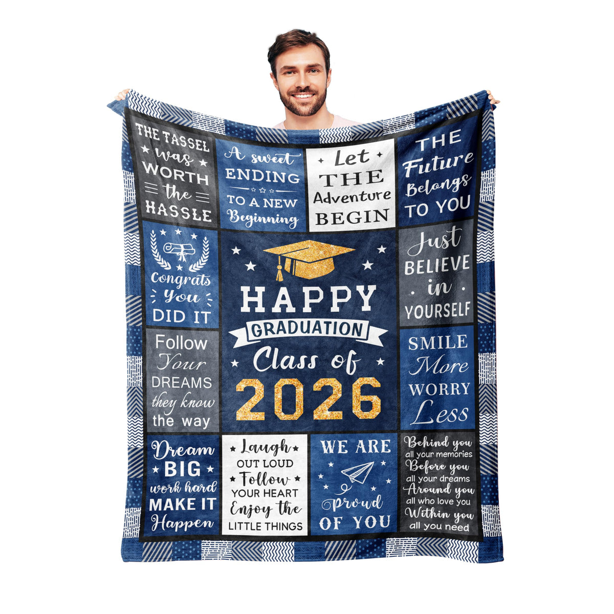 Basiole graduation blanket pattern showcases a blessing-filled design for graduates.