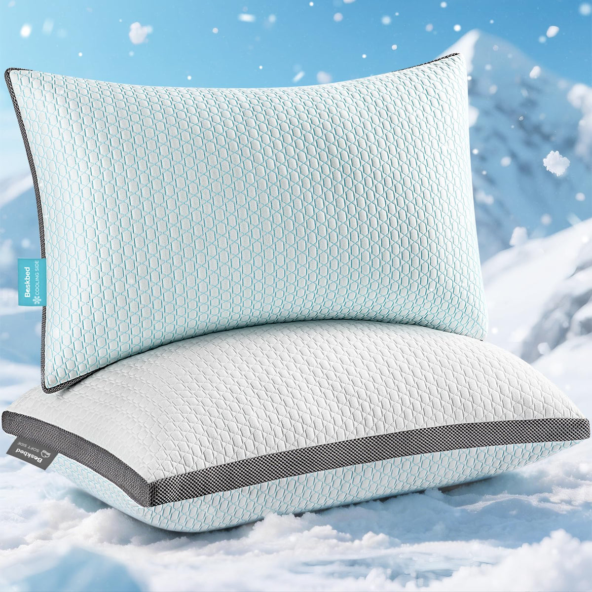 Baskbed cooling pillow cover side A with cooling fabric for hot nights