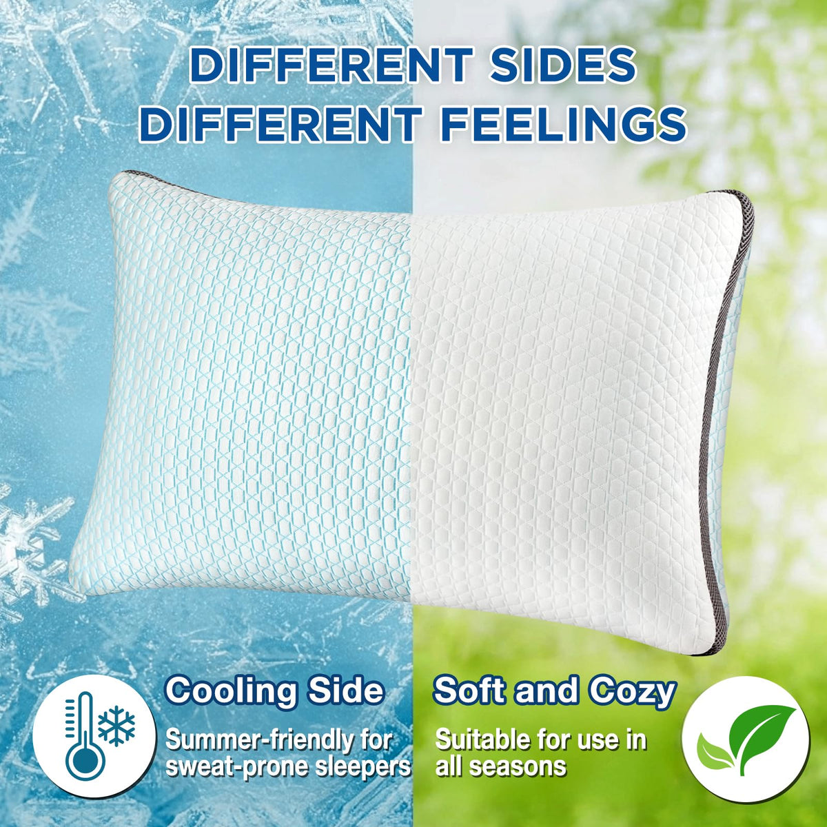 Baskbed cooling pillow cover side B featuring breathable knit for year round comfort