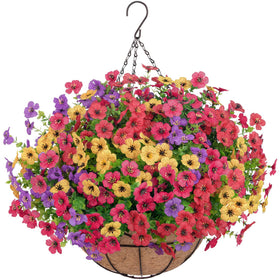 Bassion artificial daisies with eucalyptus in a rattan basket, ideal for year-round outdoor porch decor