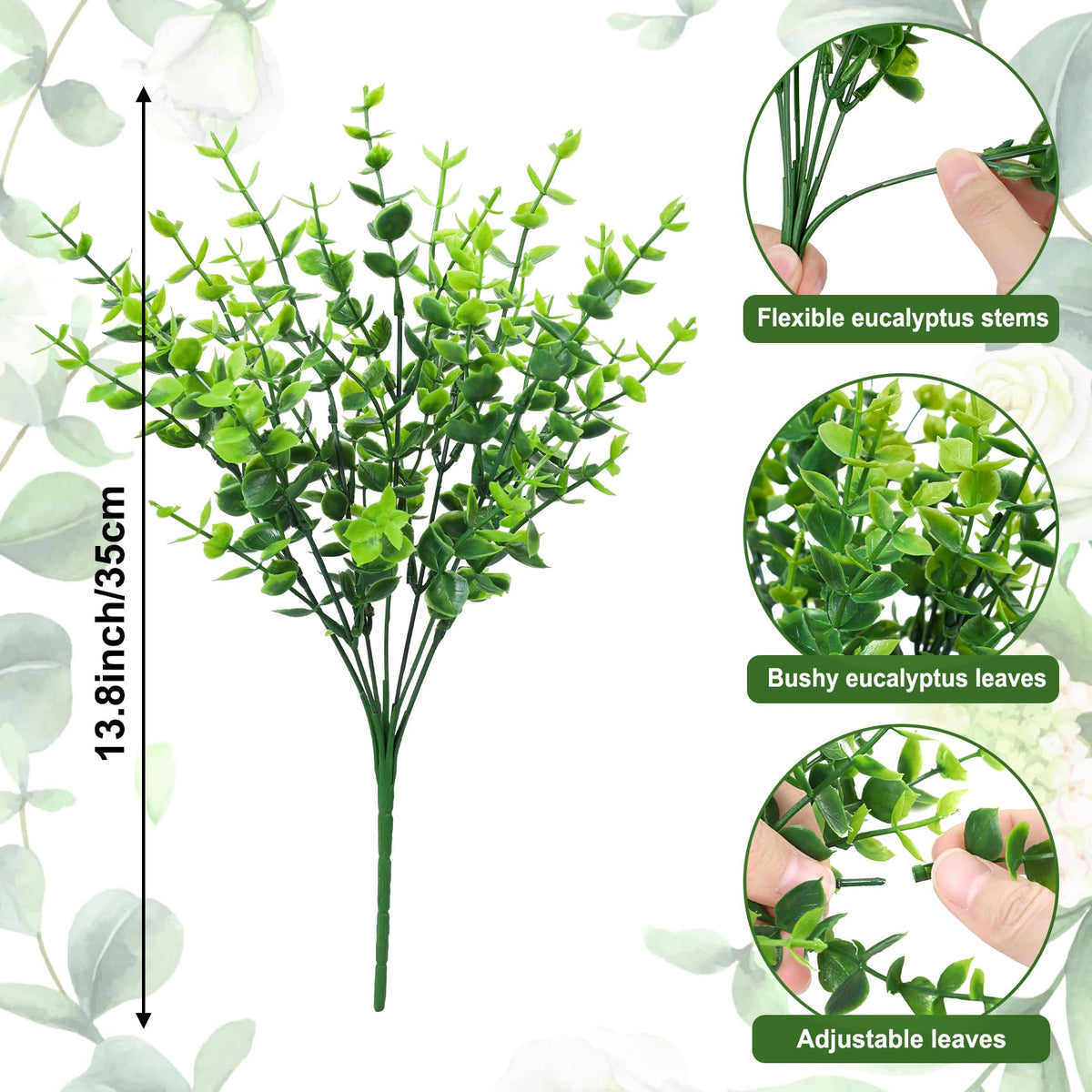 Bassion eucalyptus stems, 13.8 inches, for flexible vertical arrangements.