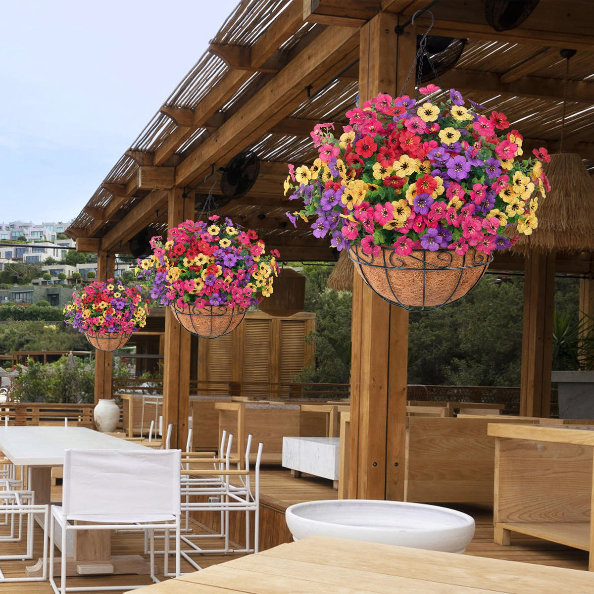 Bassion realistic hanging flowers brighten indoor spaces with natural appeal