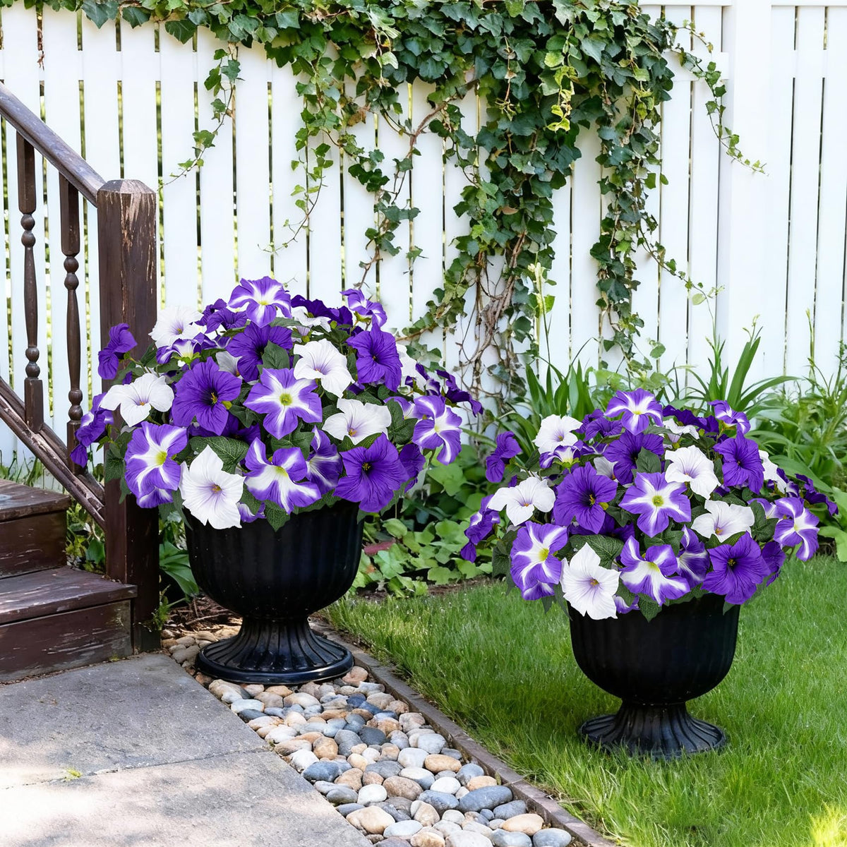 Bassion faux flowers bring balcony and porch vitality.
