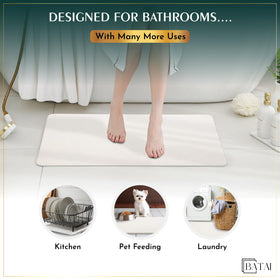 Beige mat demonstrates minimalist modern bathroom design and easy maintenance