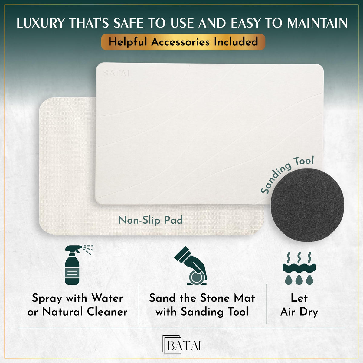 Batai sandpaper cleaning pad included for upkeep