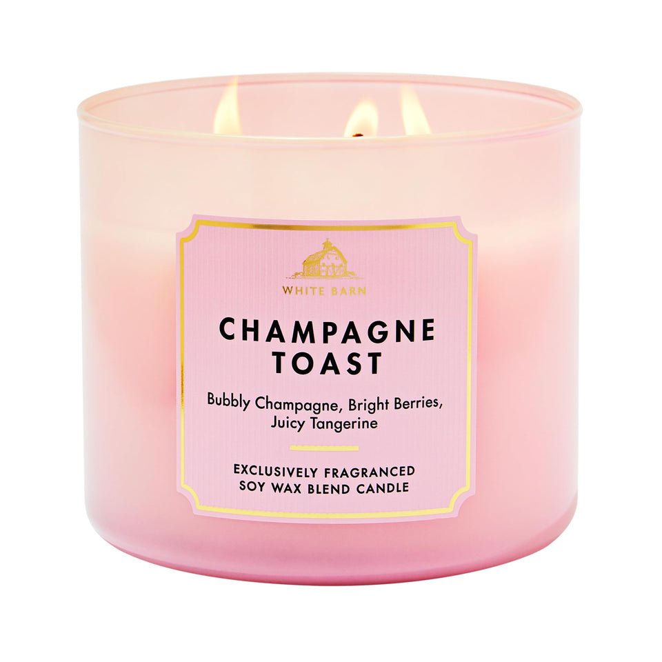 Bath & Body Works Champagne Toast 3-Wick candle in jar delivers long-lasting fragrance for living spaces.