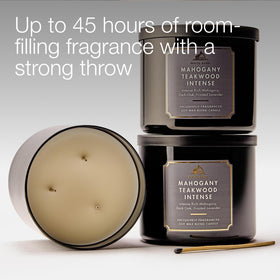 Soy-wax blend provides an even burn for Mahogany Teakwood Intense candle