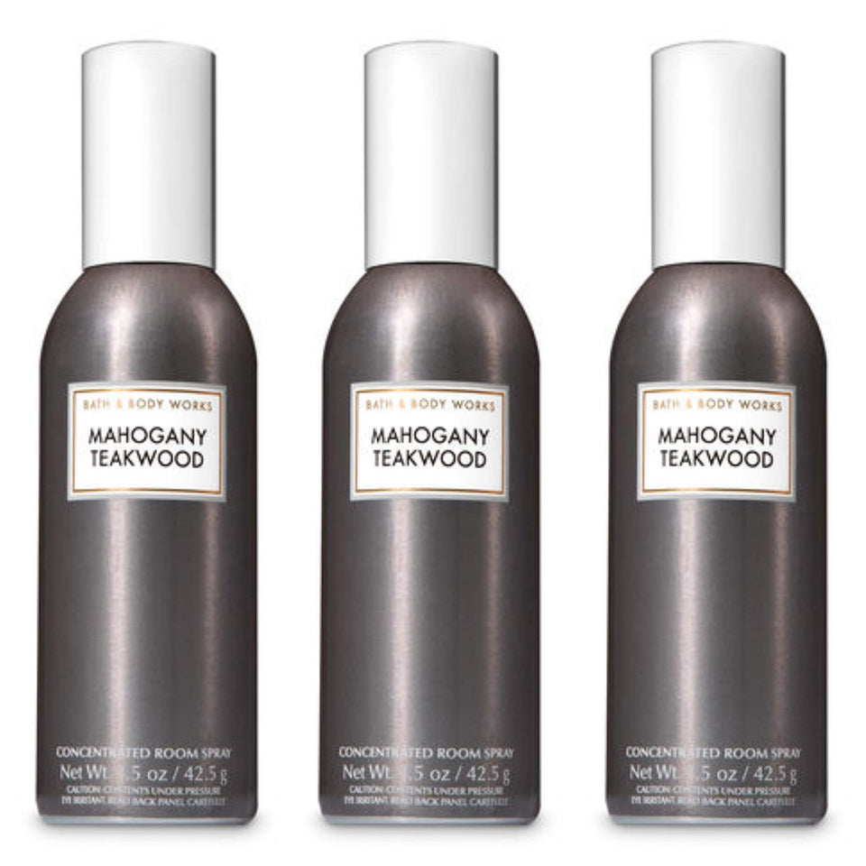 Bath & Body Works Mahogany Teakwood room spray three-pack freshens spaces for hours.