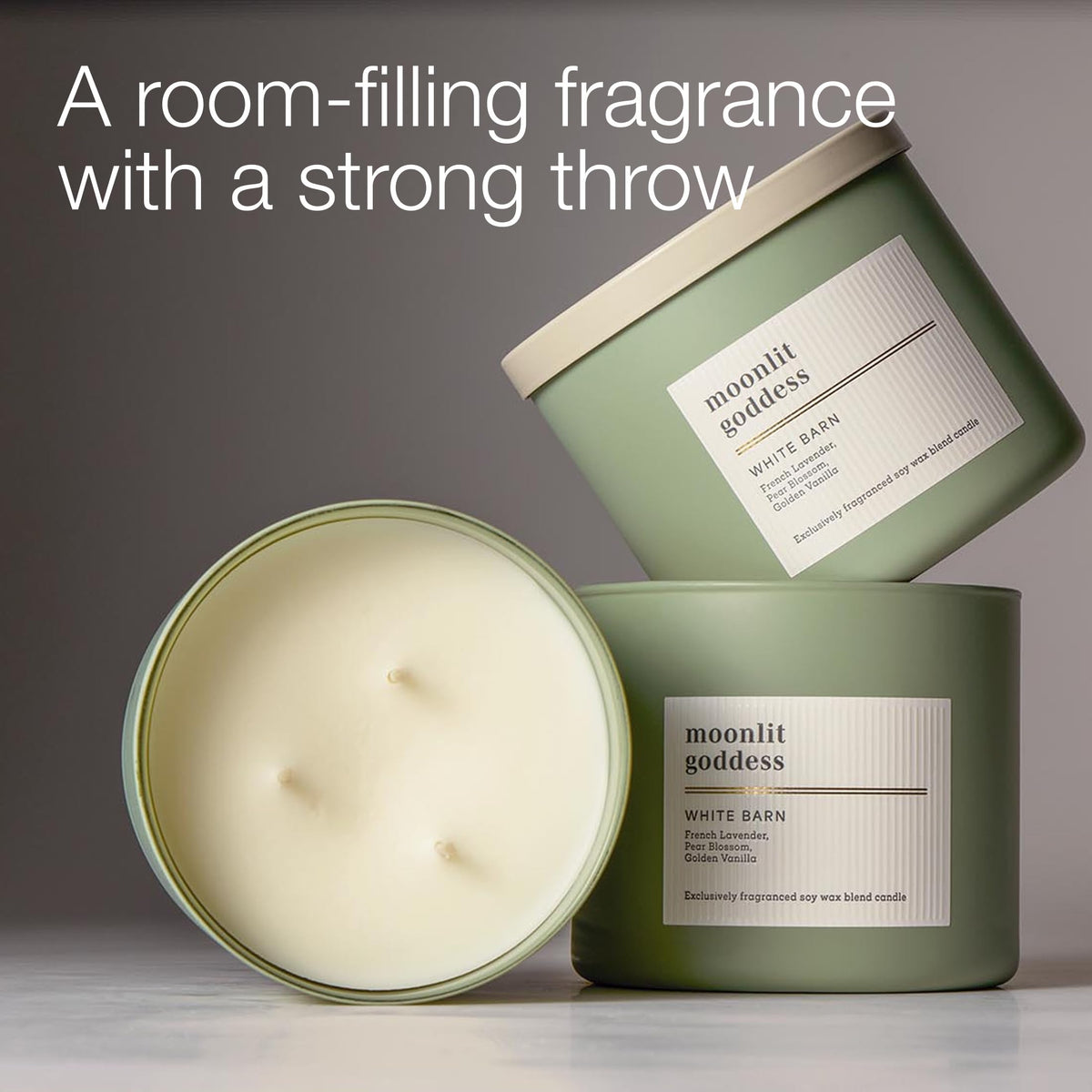 Bath & Body Works Moonlit Goddess glass close-up reveals rich soy wax blend and clean burn.