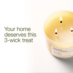 Close up of three wicks in the Pistachio Milk & Honey candle for even burn
